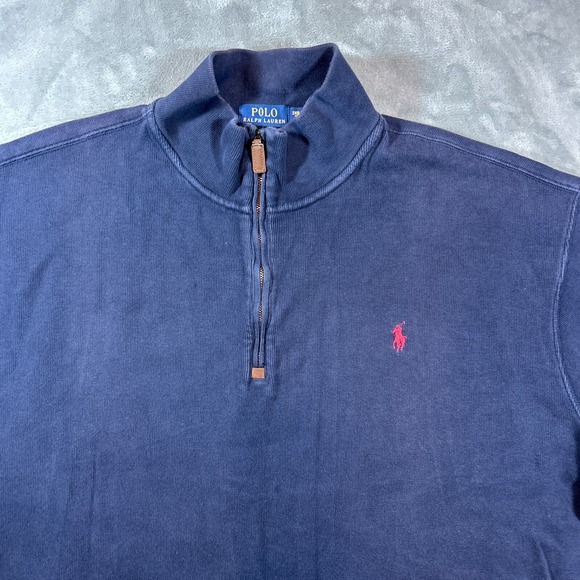 Polo Ralph Lauren Sweater Mens 2XB Blue 1/4 Zip Pullover Small Pony Cotton - Picture 3 of 10